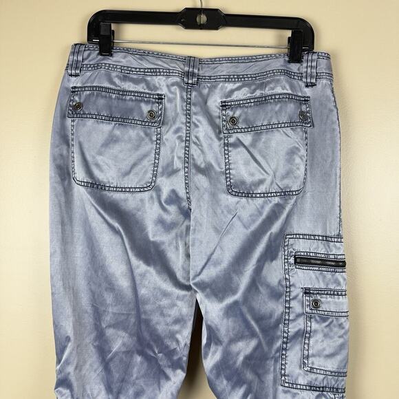 Women’s Express Satin CargoPant Size 12 Convertible Capri Adjustable Drawstring - Picture 6 of 14